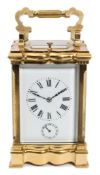 A French Edwardian carriage clock: the eight-day duration movement having a silvered platform lever