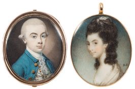 Circle of John Smart [1742-1811]- A miniature portrait of Mrs Michael Everett, head and shoulders,