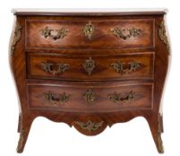 A Swedish mahogany, inlaid parquetry and gilt metal mounted bombe commode:,