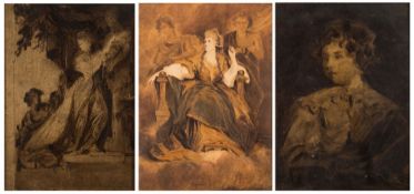 After Sir Joshua Reynolds [19th Century]- Portrait study of a Youth; Figure by a classical statue;
