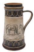 A Doulton Lambeth stoneware jug by Hannah Barlow: of tapering cylindrical form,
