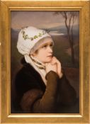 A KPM Berlin porcelain plaque: of rectangular form enamelled with a Renaissance Bride in reflective