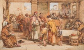 George Cattermole [1800-1868]- A refrectory, distribution of alms; a monastery interior,