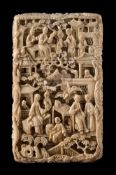 A 19th century Cantonese carved ivory card case: of rectangular outline,