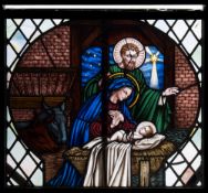 A 19th century stained glass panel: depicting the nativity,
