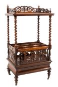 A Victorian rosewood canterbury/whatnot:,