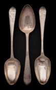 A George III Irish silver table spoon, maker Michael Keating , Dublin 1804: crested,
