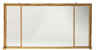 A 19th Century giltwood and gesso landscape overmantel mirror:,