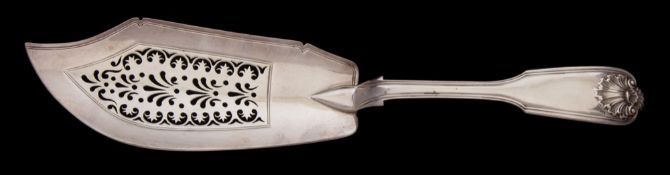 A Victorian silver Fiddle Shell and Thread pattern fish slice, maker William Theobalds, London,