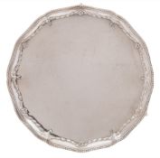 A George III silver salver, maker's mark worn possibly R.
