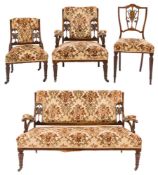 An Edwardian rosewood and inlaid nine piece Salon Suite:,