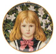 A Minton Art Pottery plaque painted by William Wise: with a head and shoulders portrait of a young