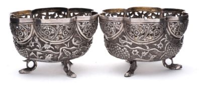 A pair of Indian silver bon-bon dishes: unmarked, of circular lobed form,