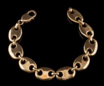 A 9ct gold mariner-link bracelet: approximately 20.5cm total length, 52gms gross weight.
