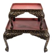 A Japanese black and red lacquered stand: of square outline,