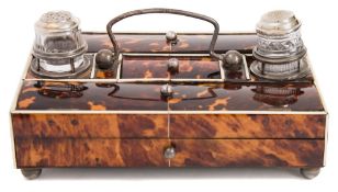 T & T Richards, Birmingham, a 19th century tortoiseshell and ivory inkstand: of rectangular outline,