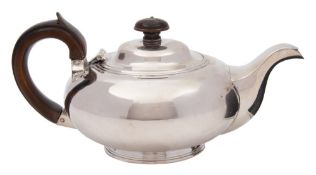 A George IV silver bachelor's teapot, maker's mark worn WB ?, London, 1822: of squat circular form,