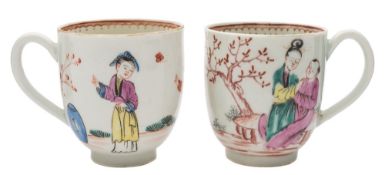 Two First Period Worcester coffee cups: each painted in the famille rose palette with oriental