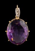 An amethyst single-stone pendant: approximately 21mm long x 17mm wide x 8.