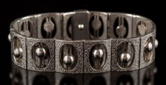 A 20th century silver bracelet each rectangular panel inset with a single bead,