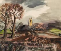 * Rowland Suddaby [1912-1972]- Church tower in a landscape,