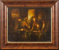 Kevin Charles 'Pro' Hart [Australian, 1928-2006]- Shearers in an interior,