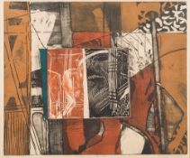 * Alistair Grant [1925-1997]- Mirror Red and Brown,:- coloured etching, signed,