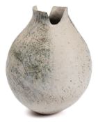 * Betty Blandino [1927-2011] a stoneware vase: of hand built oviform with asymmetric bifurcated rim
