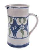 Edgar Campden for Aldermaston Pottery a pottery jug: of cylindrical form with strap handle painted