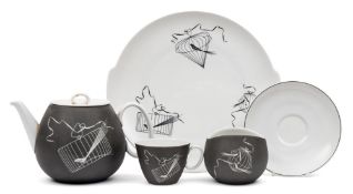 A Johann Haviland (Waldershof) porcelain tea service: in the Papageno pattern,