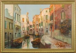 * Raimondo Robertii [20th Century]- Venetian waterway,:- signed oil on canvas 60 x 90cm.