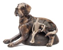 * Sally Dunham a 'Mr Herbert ' stoneware group: modelled as a large salt glazed hound and typical