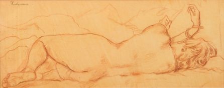 * William Redgrave [1903-1986]- Reclining nude,:- signed top right conte crayon 20 x 51cm.