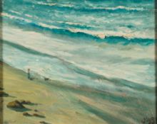 * Bob Vigg [1932-2001]- Sennen Beach in Winter,:- signed bottom right oil on board 39 x 49cm.