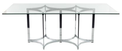 A Contemporary chromium and glass dining table:,