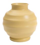 A Keith Murray for Wedgwood annular vase: of spherical form with raised neck, under a yellow glaze,