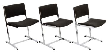 A set of four 'Merrow' 1960's chromium and upholstered dining chairs:,