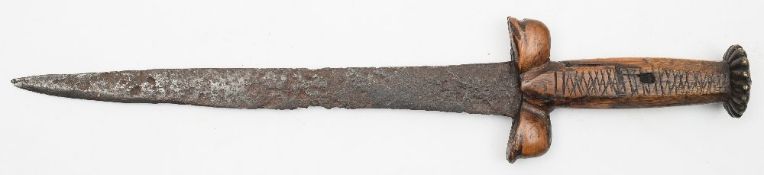 A 16th century wooden handled Bollock dagger:,