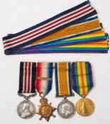 A WWI Military Medal group of four ' 8716 Pte F G Britten 1/Wilts R':, Military Medal, 1914-15 Star,