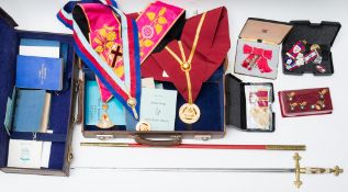A collection of Masonic jewels and regalia:, in cases and loose,