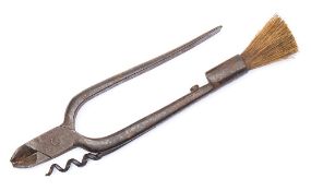 A pair of late 19th century English steel champagne scissors:, with folding corkscrew,