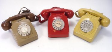 Three GPO telephones:, 746F 537672 and 746 73/1 in red,