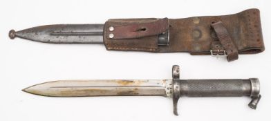 A Swedish 1896 pattern bayonet in leather frog and a British No4 MkII spike bayonet:, (2).