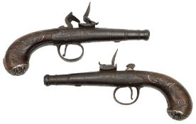 A pair of 18th century flintlock pocket pistols by W Emms, London:,