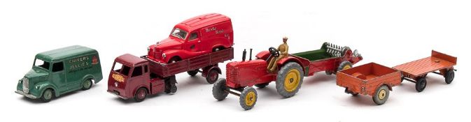 A group of loose Dinky vehicles:, N0 31c Trojan 'Chivers Jellies' van,