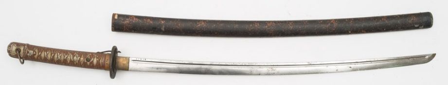 A late WWII Japanese NCO shin-gunto:, the machine made blade with single fuller numbered '65033',