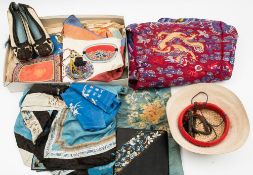 A collection of late 19th and early 20th century Chinese embroidered panels, shoes, purses,