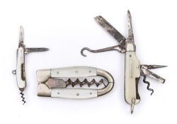 A late Victorian silver miniature penknife with corkscrew, Birmingham 1892:,