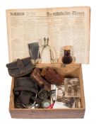 A collection of WWI British Officer's mess kit:, including a leather housewife,