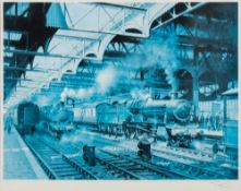 After Terence Cuneo (1907- 1996) 'Snow Hill Station' print: signed lower right margin,